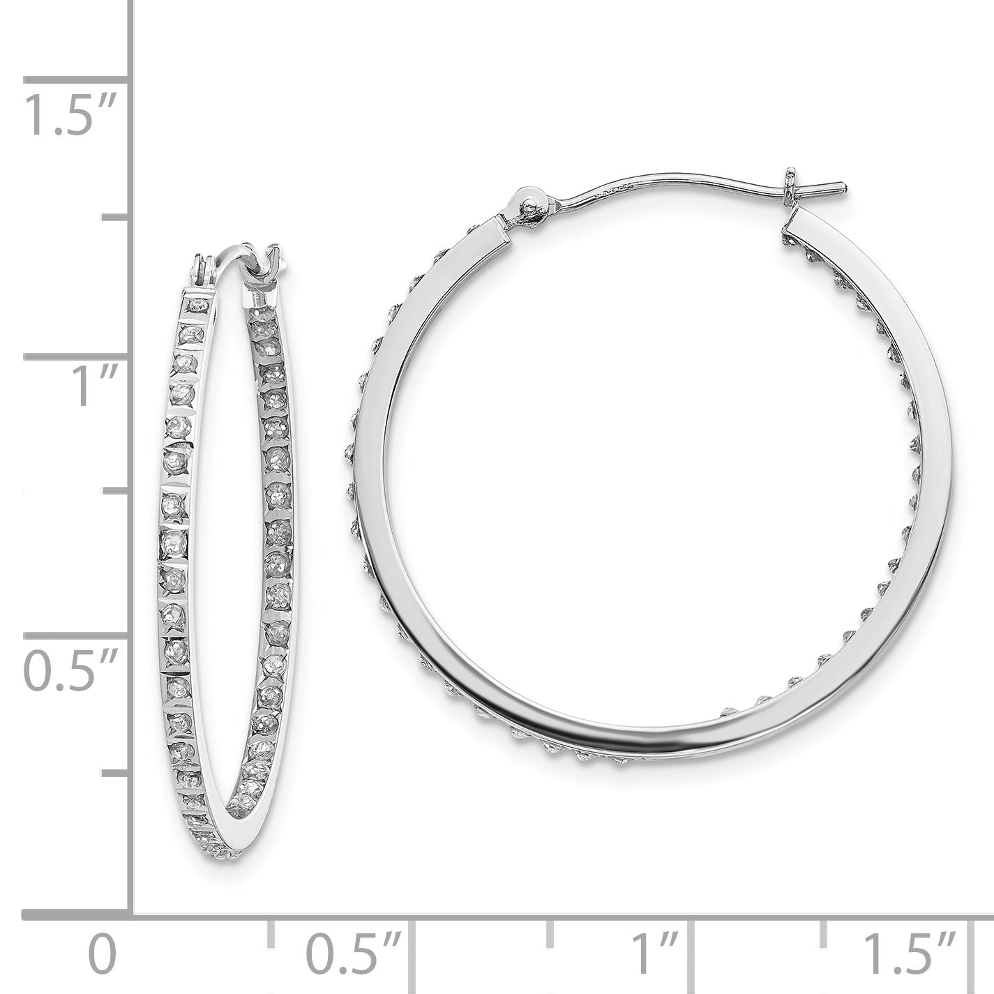 14k White Gold Diamond Fascination Round Hinged Hoop Earrings