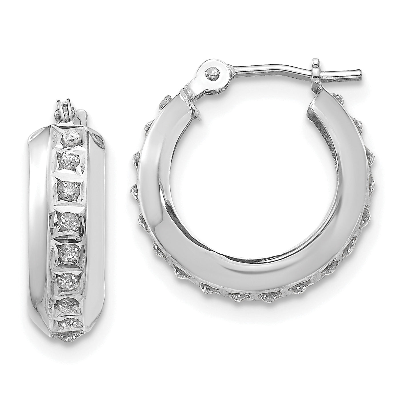 14k White Gold Diamond Fascination Round Hinged Hoop Earrings Main image