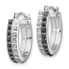 14k White Gold Diamond Fascination B & W Diamond Round Hinged Hoop Earrings