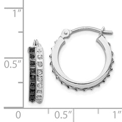 14k White Gold Diamond Fascination B & W Diamond Round Hinged Hoop Earrings