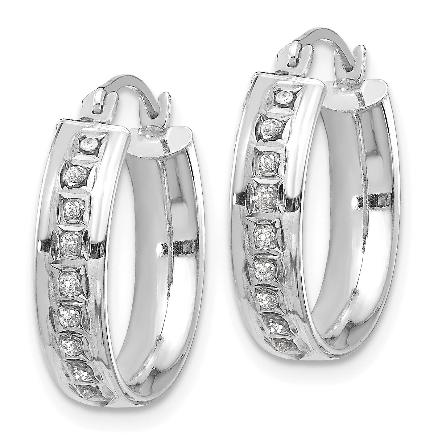 14K White Gold Diamond Hoop Earrings with Polished Rhodium Finish  Elegant and Lightweight