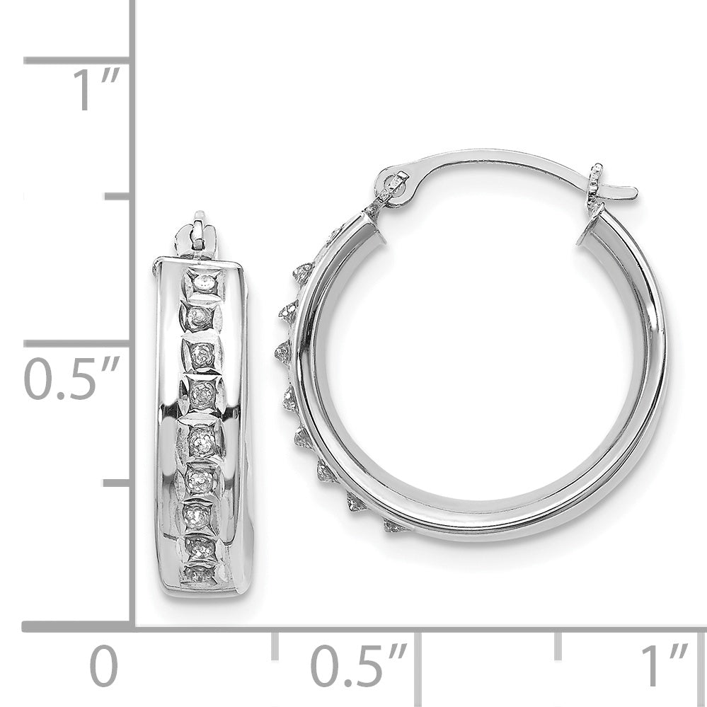 14K White Gold Diamond Hoop Earrings with Polished Rhodium Finish  Elegant and Lightweight