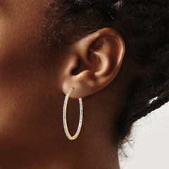 14K Gold Diamond Fascination Hoop Earrings with Polished Finish 35mm