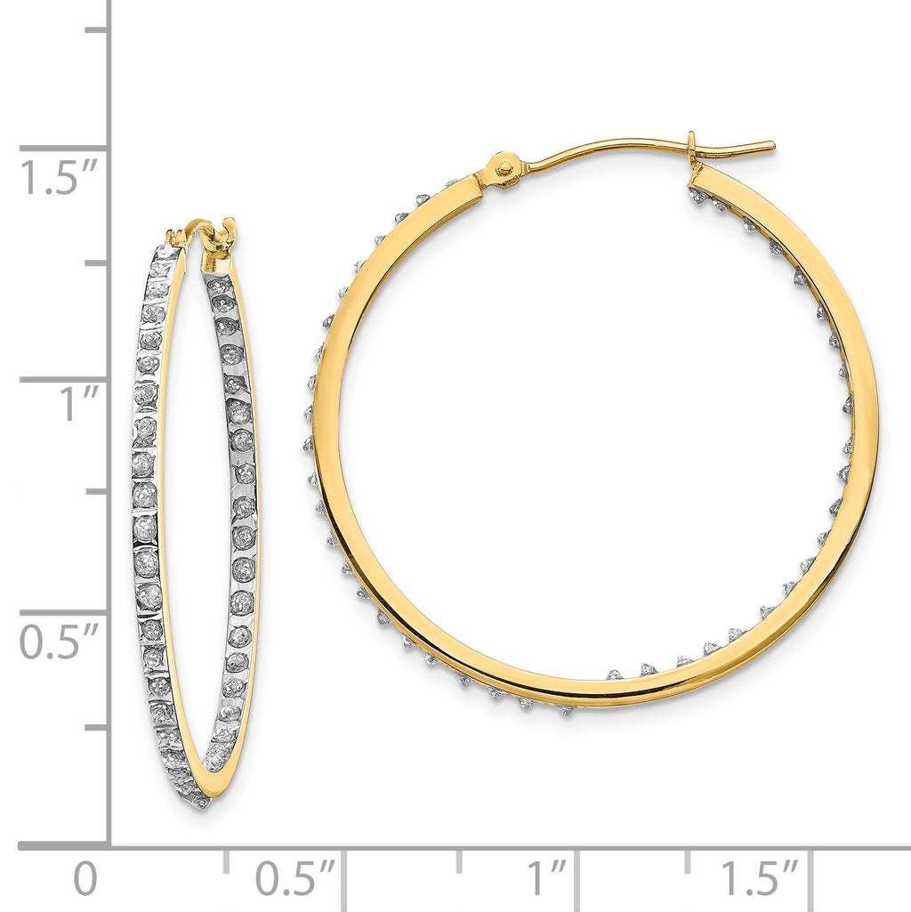 14K Gold Diamond Fascination Hoop Earrings with Polished Finish 35mm