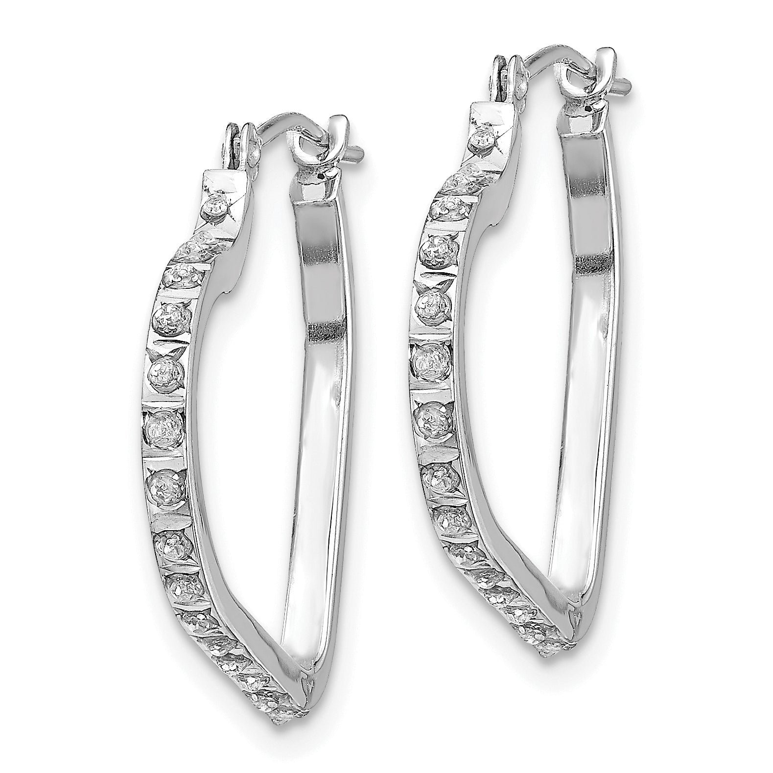 14K White Gold Diamond Heart Hoop Earrings with Polished Rhodium Finish Secondary image