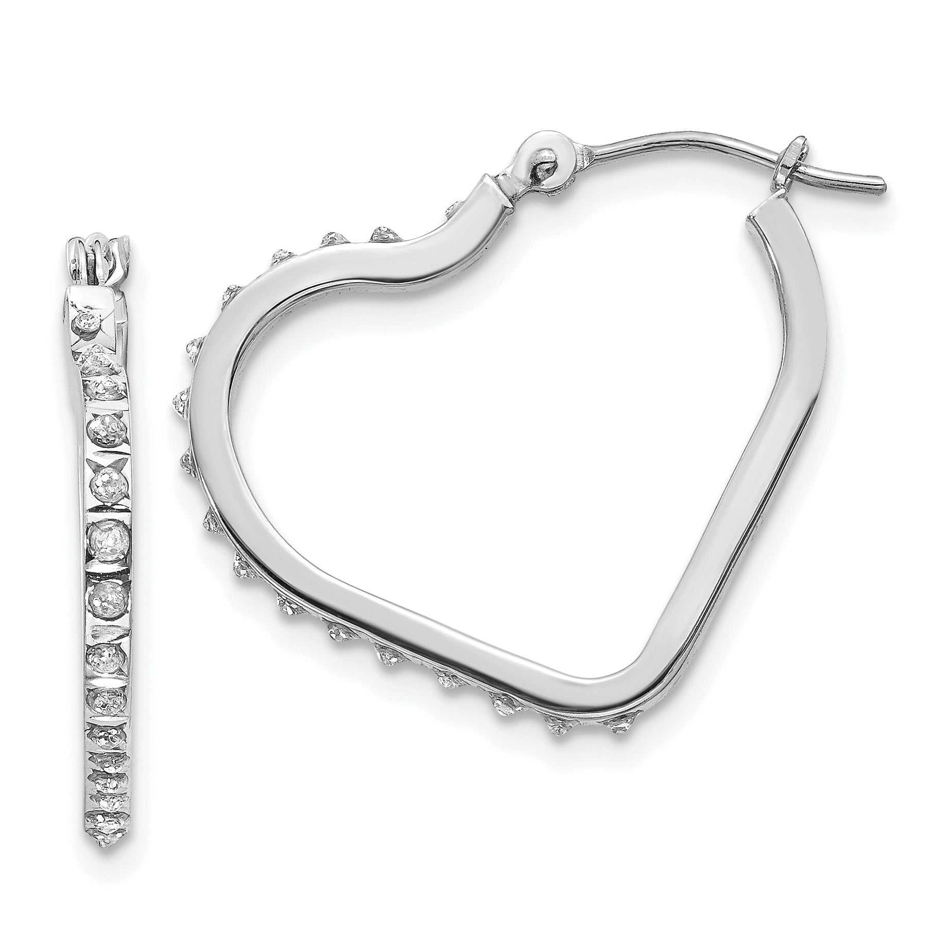 14k White Gold Diamond Fascination Heart Hoop Earrings Main image