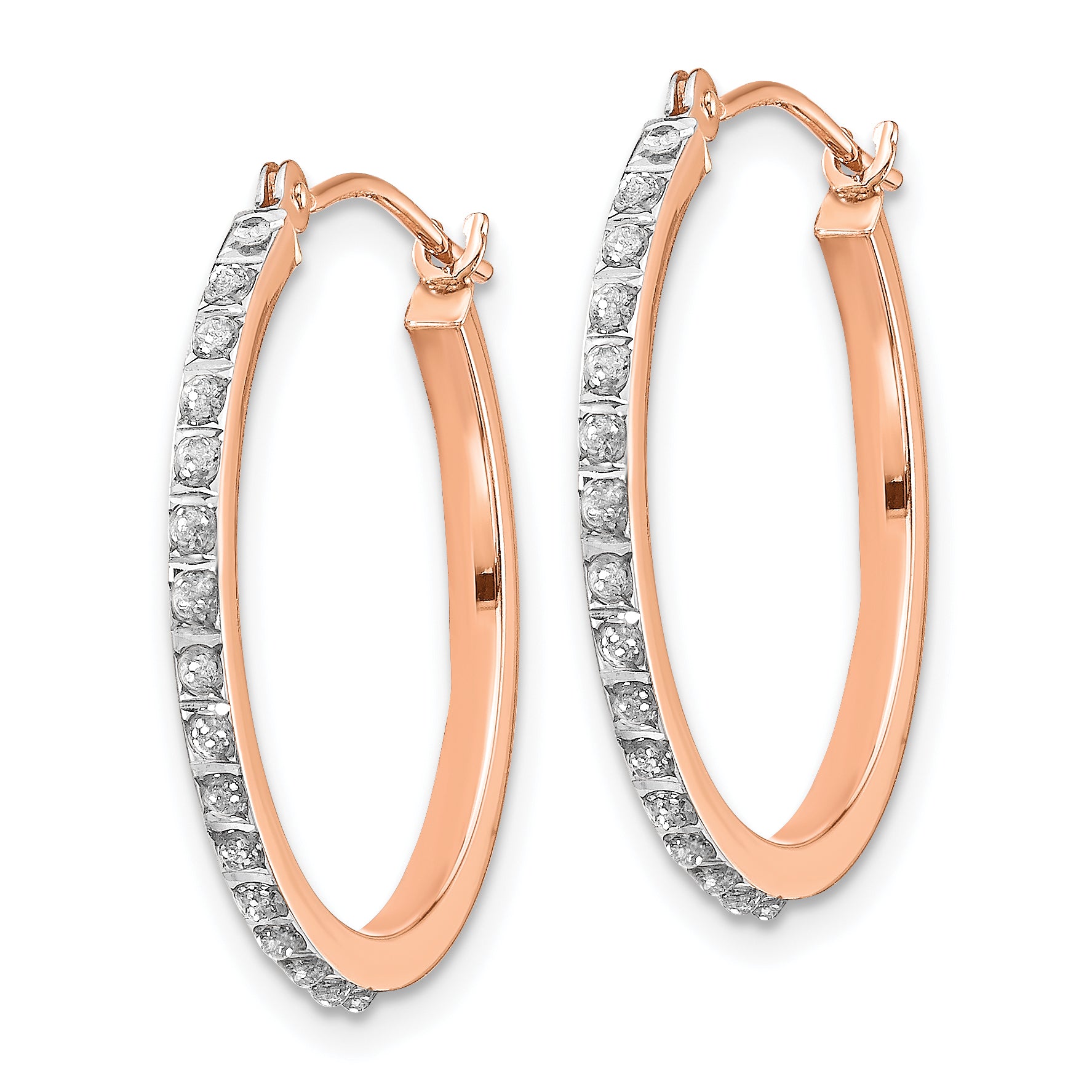 14K Rose Gold Diamond Hoop Earrings with Polished Finish, 25mm Elegant Design