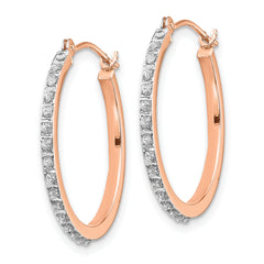 14K Rose Gold Diamond Hoop Earrings with Polished Finish, 25mm Elegant Design