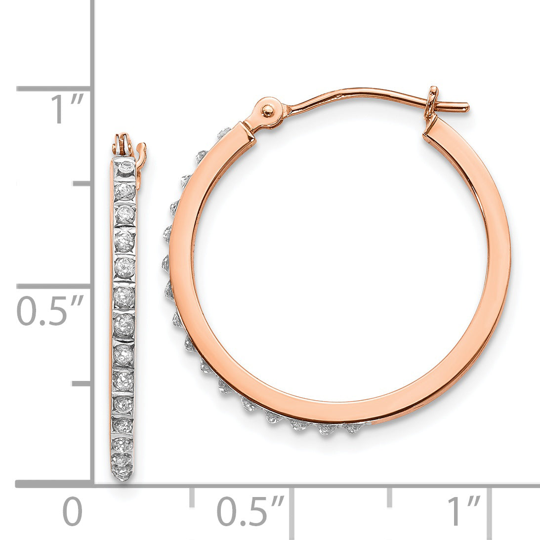 14K Rose Gold Diamond Hoop Earrings with Polished Finish, 25mm Elegant Design