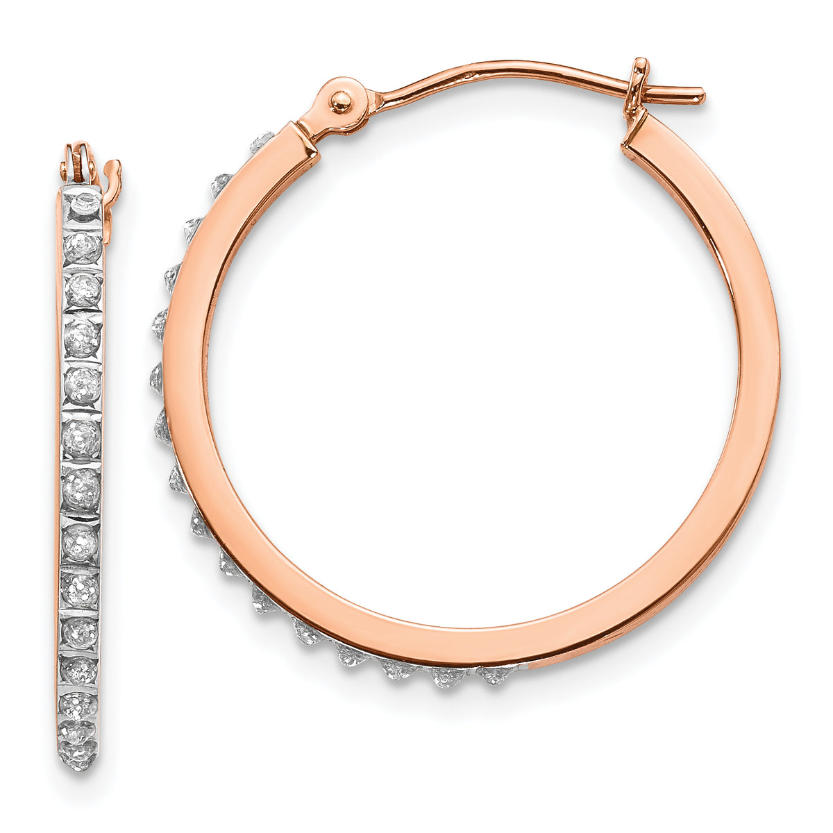 14k Rose Gold Diamond Fascination Round Hinged Hoop Earrings