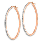 14K Rose Gold Diamond Hoop Earrings with Polished Finish & Hinged Design