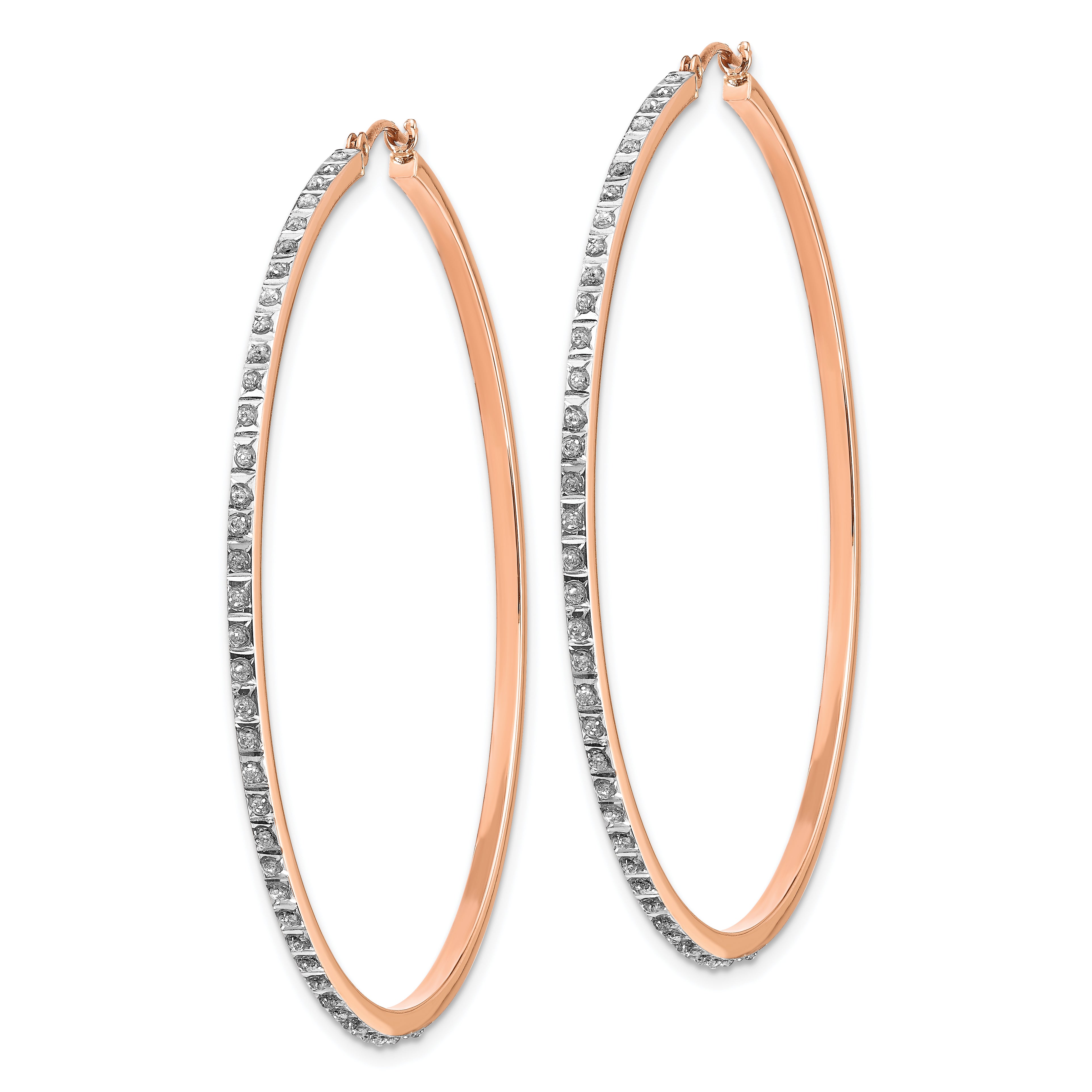 14k Rose Gold Diamond Fascination Round Hinged Hoop Earrings