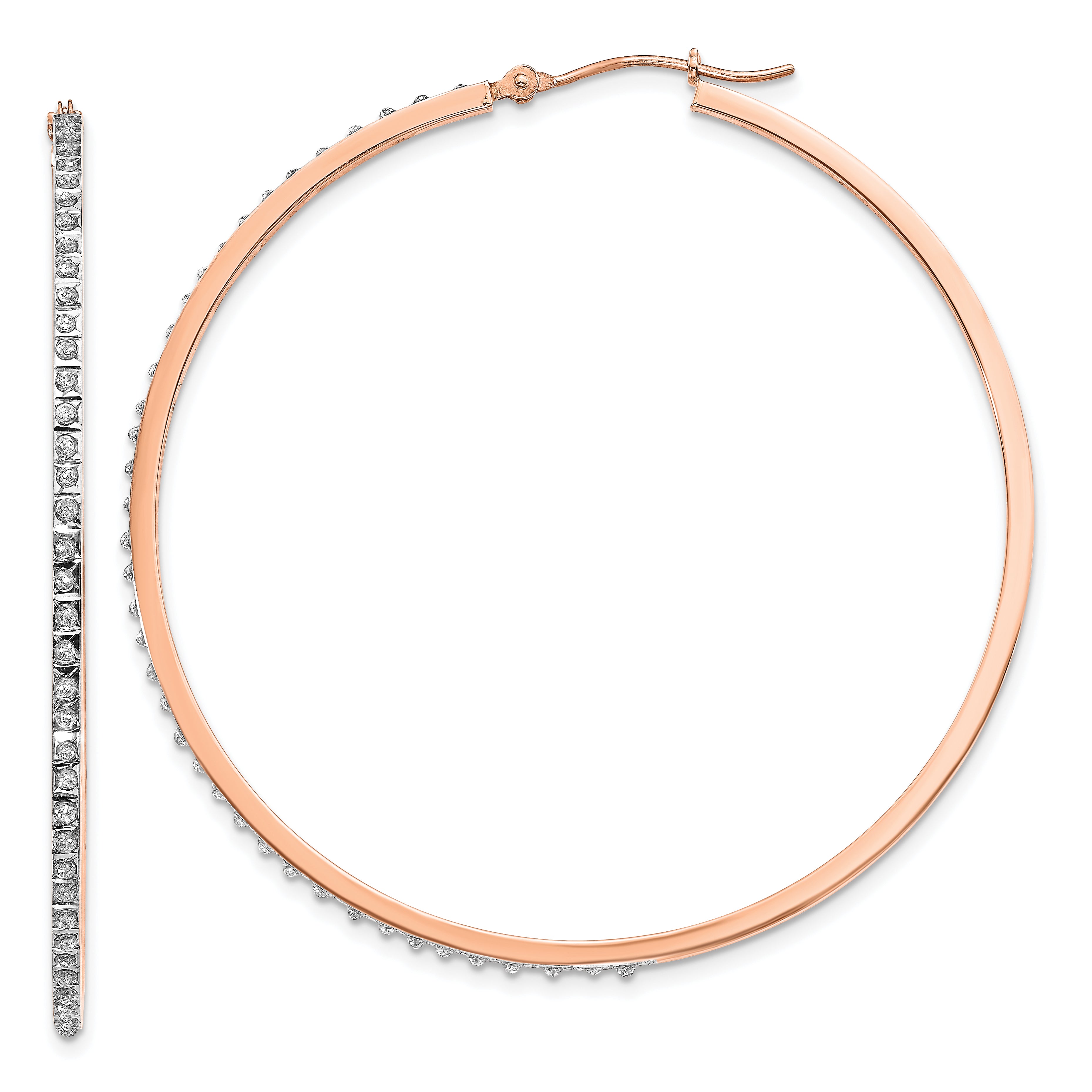 14k Rose Gold Diamond Fascination Round Hinged Hoop Earrings Main image