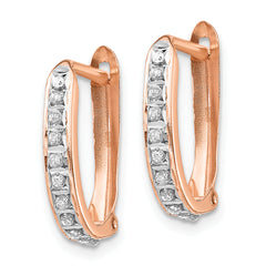 14k Rose Gold Diamond Fascination Oval Hinged Hoop Earrings