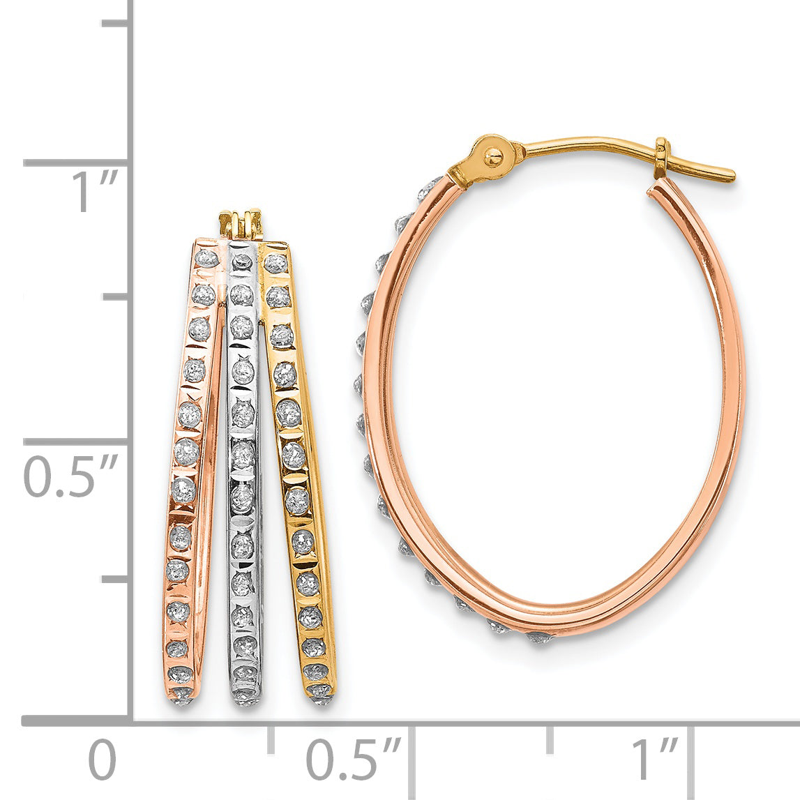 14k Tri-Color Diamond Fascination Three Oval Hoop Earrings