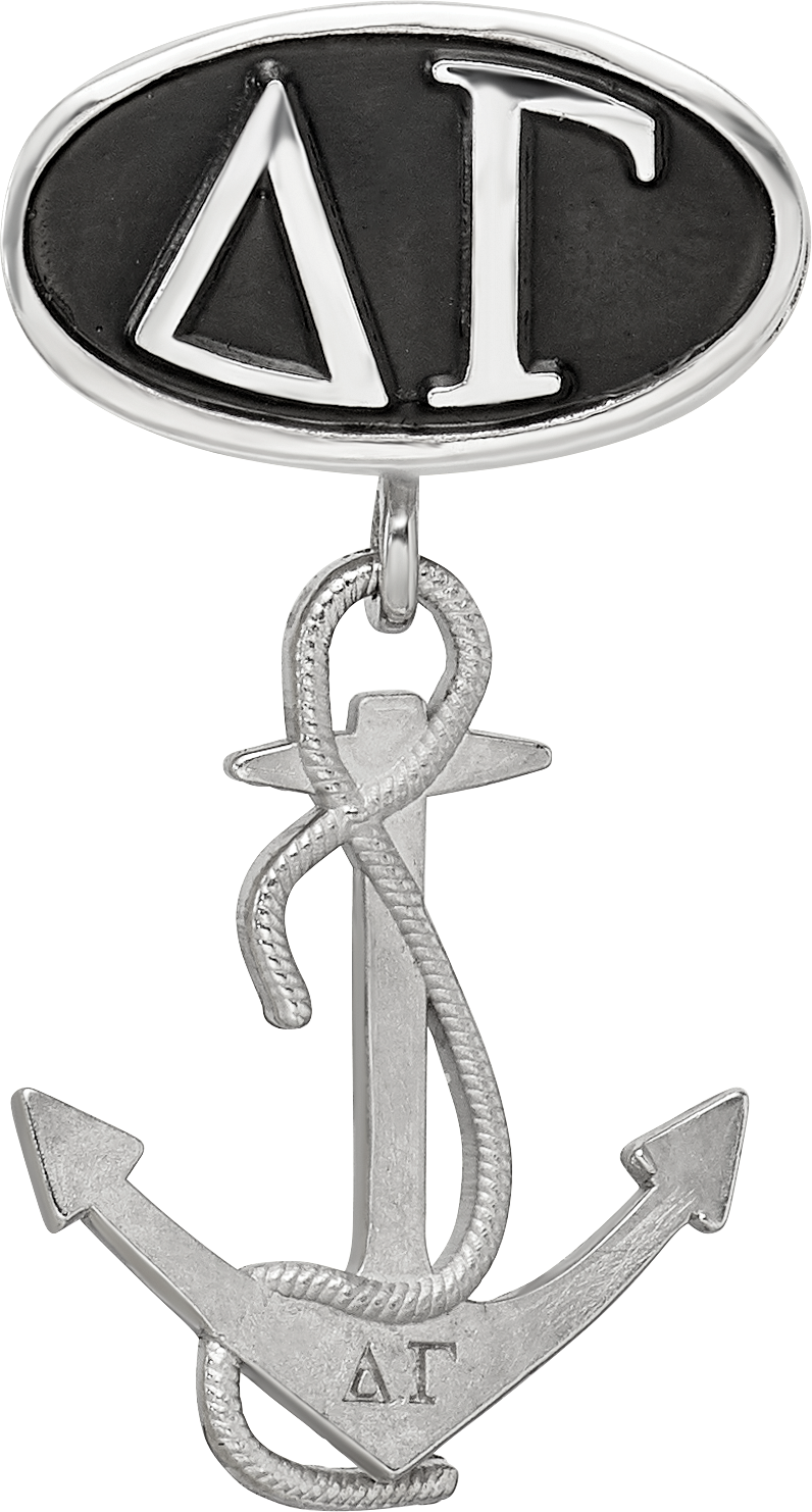 Sterling Silver LogoArt Delta Gamma Sorority Greek Letters Enameled Oval with Anchor Dangle Bead