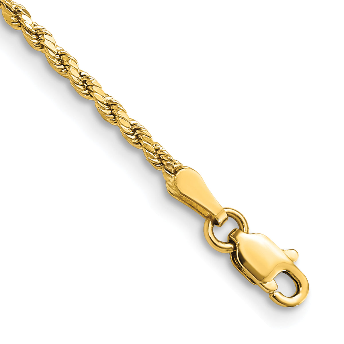 14K 8 inch 2mm Semi Solid Diamond-cut Rope with Lobster Clasp Chain