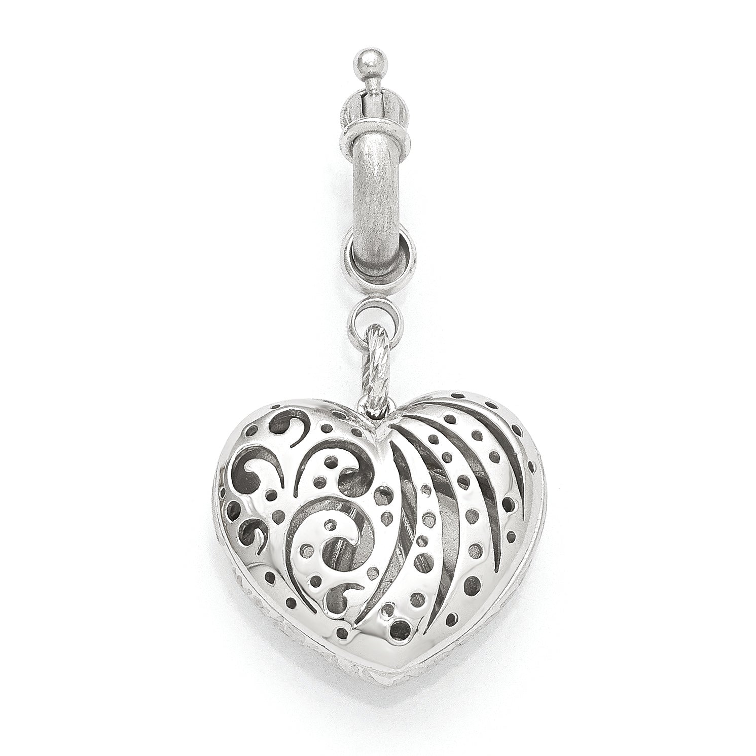 Bronze Etched Heart Charm with Rhodium Plating  Elegant and Timeless Pendant