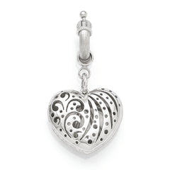 Bronze Etched Heart Charm with Rhodium Plating  Elegant and Timeless Pendant
