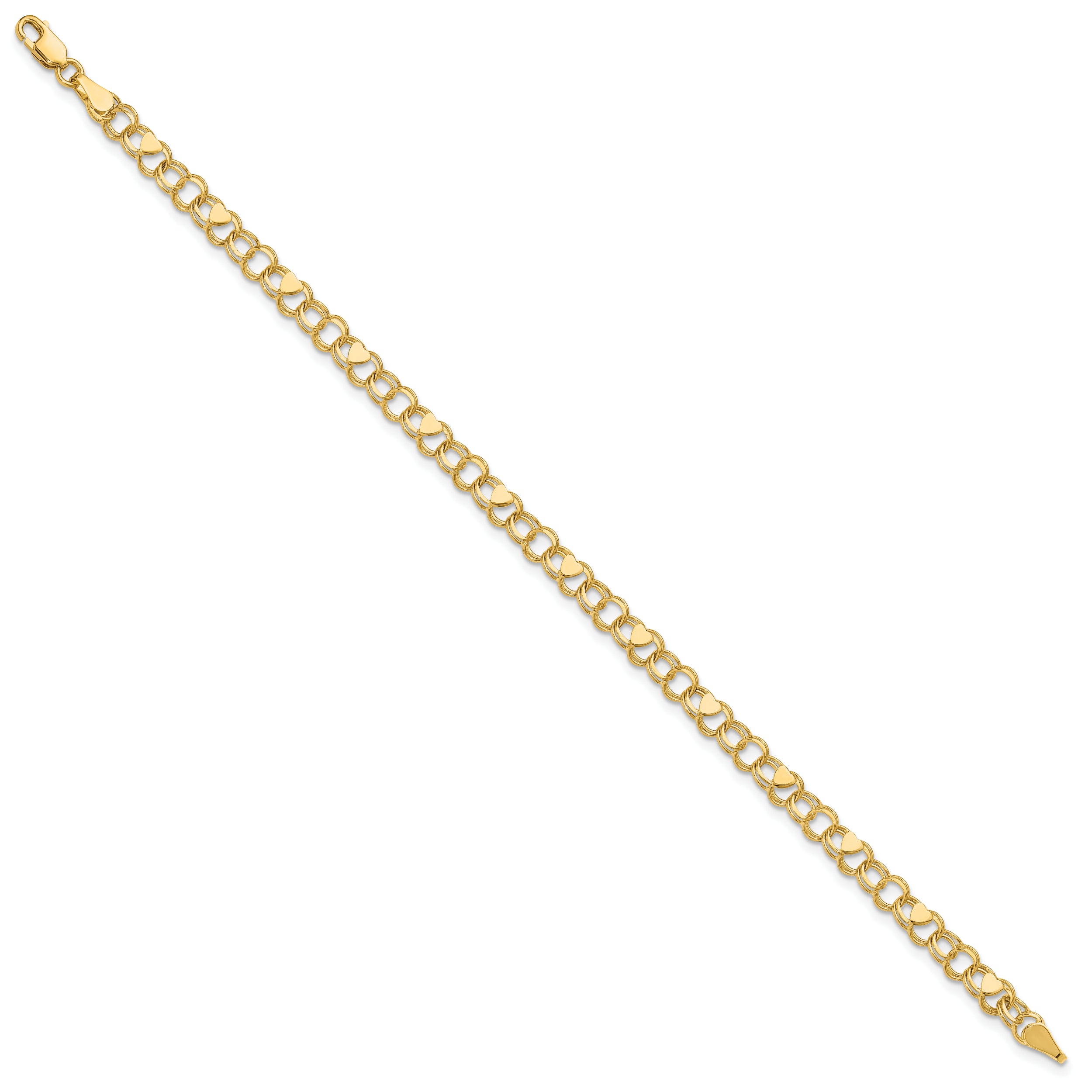 14k Double Link Heart Charm Bracelet - 7
