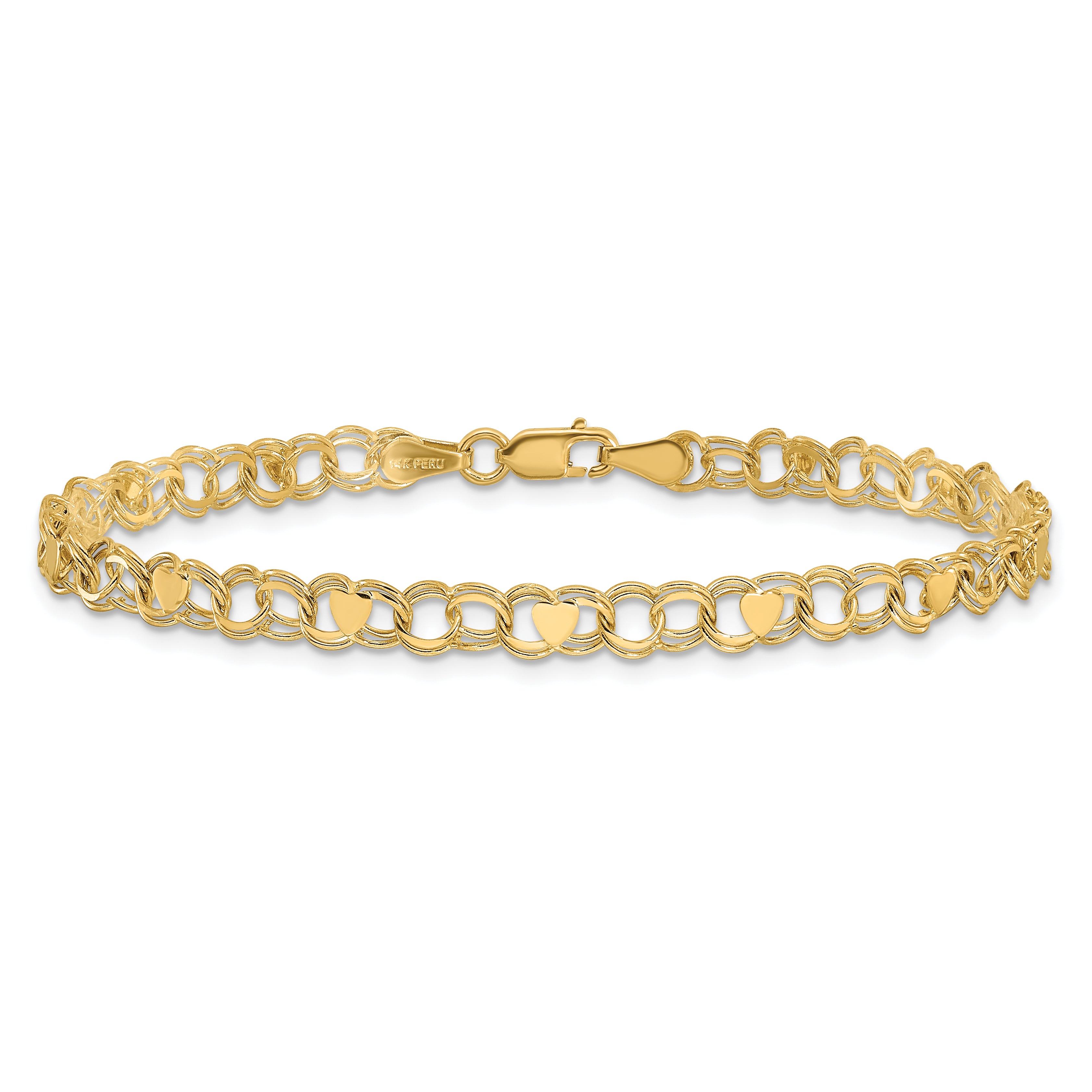 14k Double Link Heart Charm Bracelet - 7