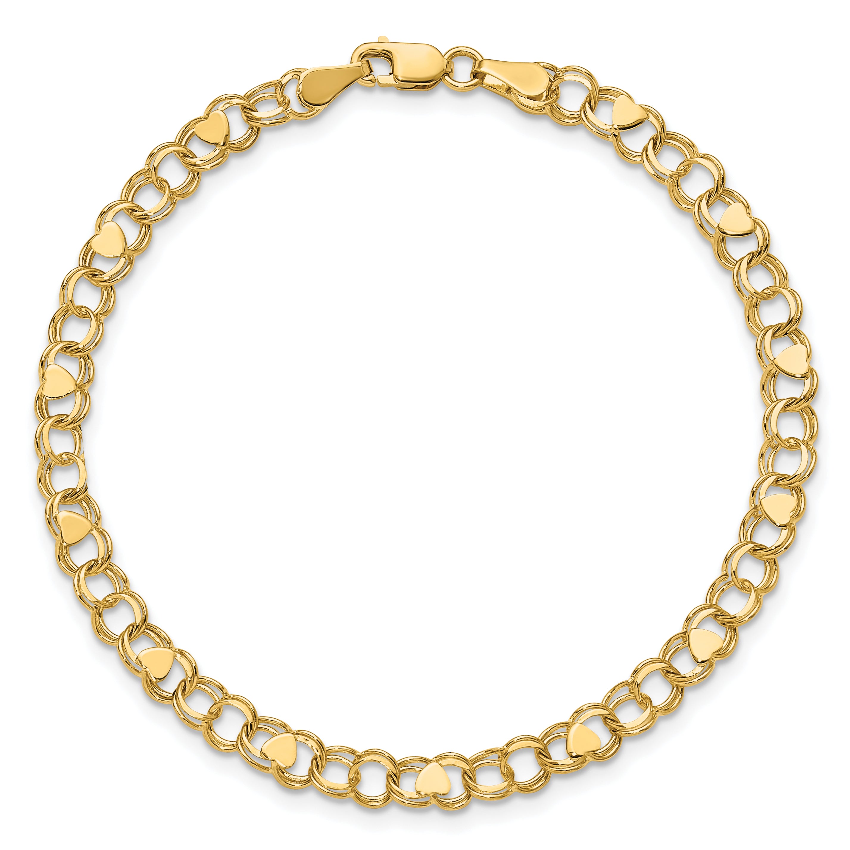 14k Double Link Heart Charm Bracelet - 7