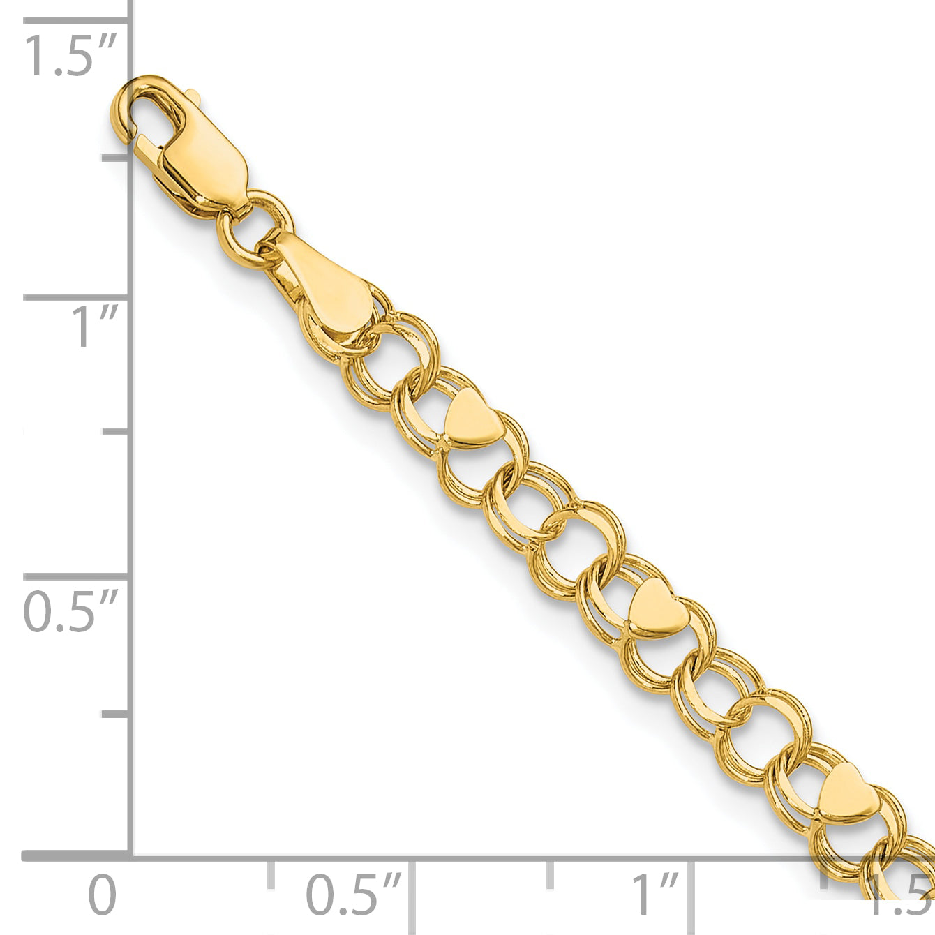 14k Double Link Heart Charm Bracelet - 7