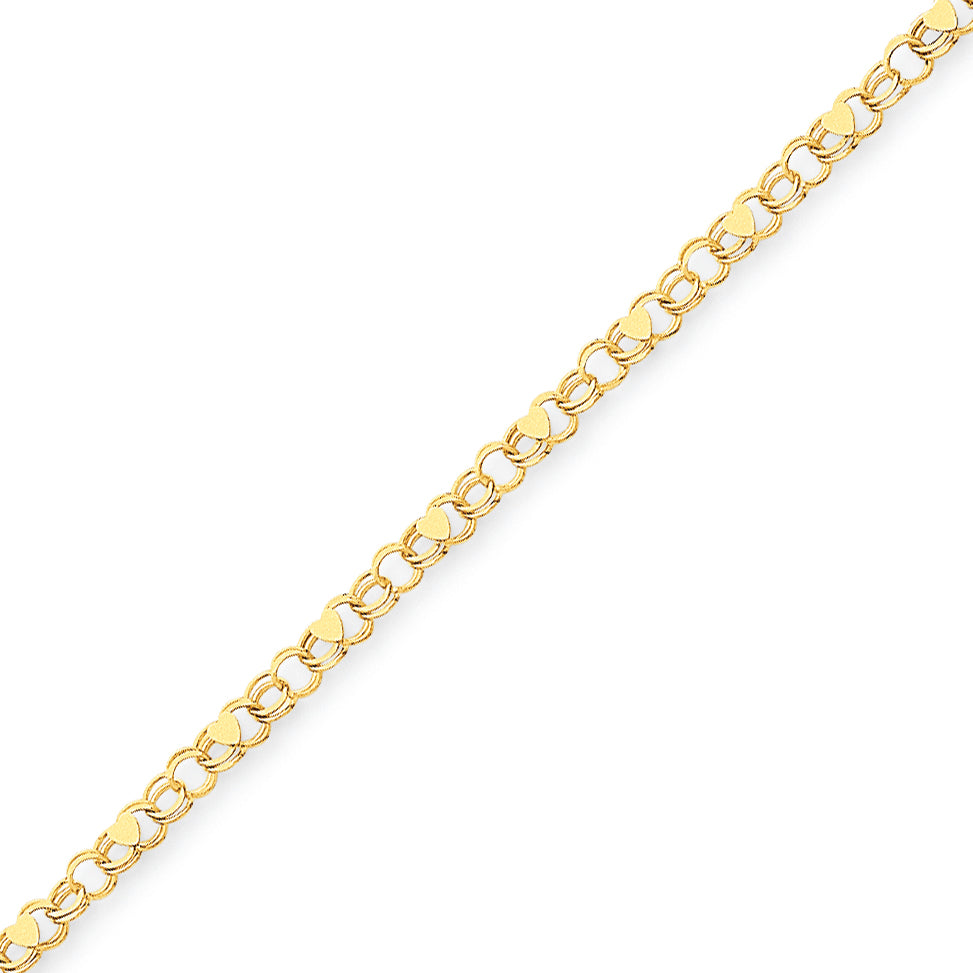 14k Double Link with Hearts Charm Bracelet