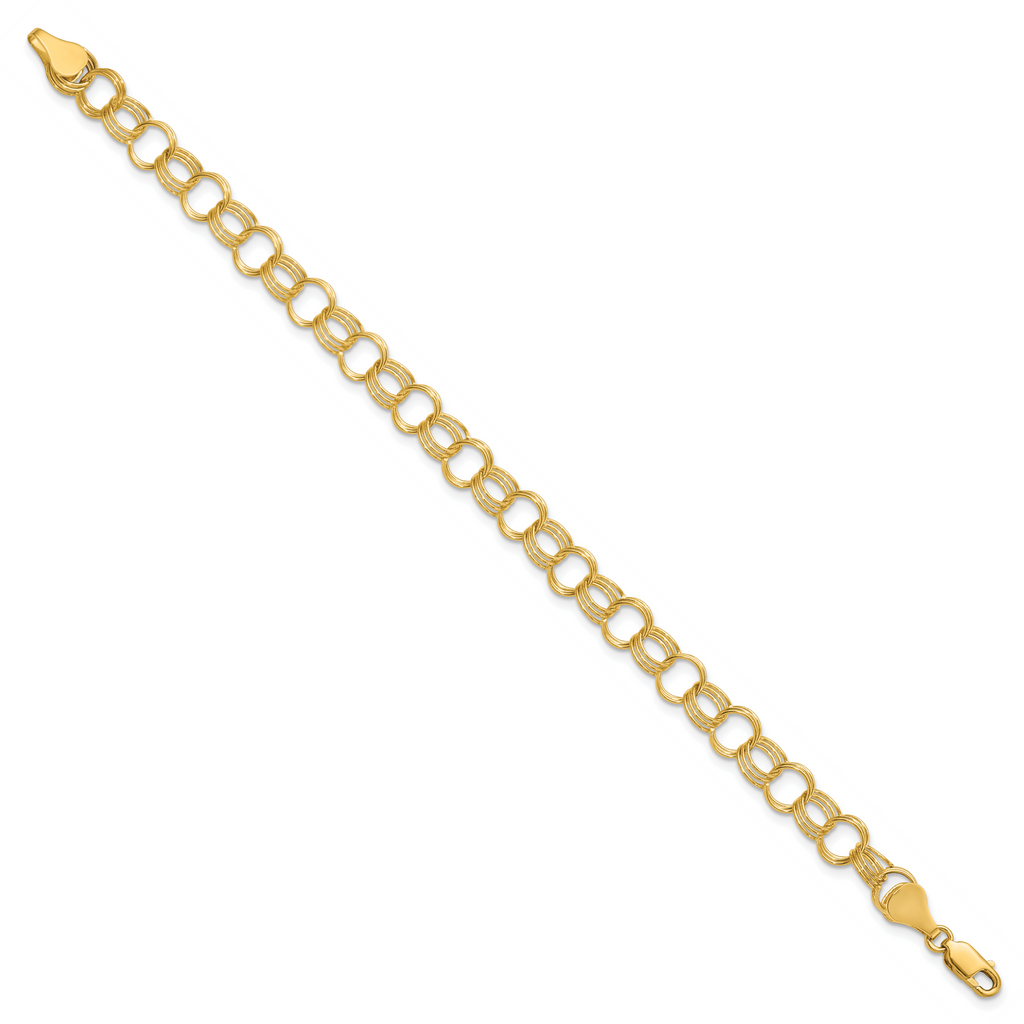 14k Solid Triple Link Charm Bracelet