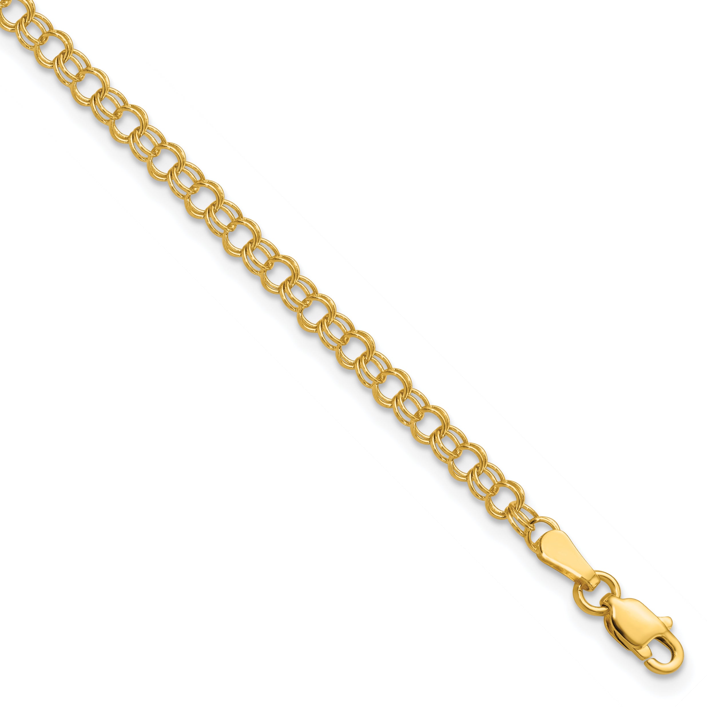 14k 3.5mm Solid Double Link Charm Bracelet