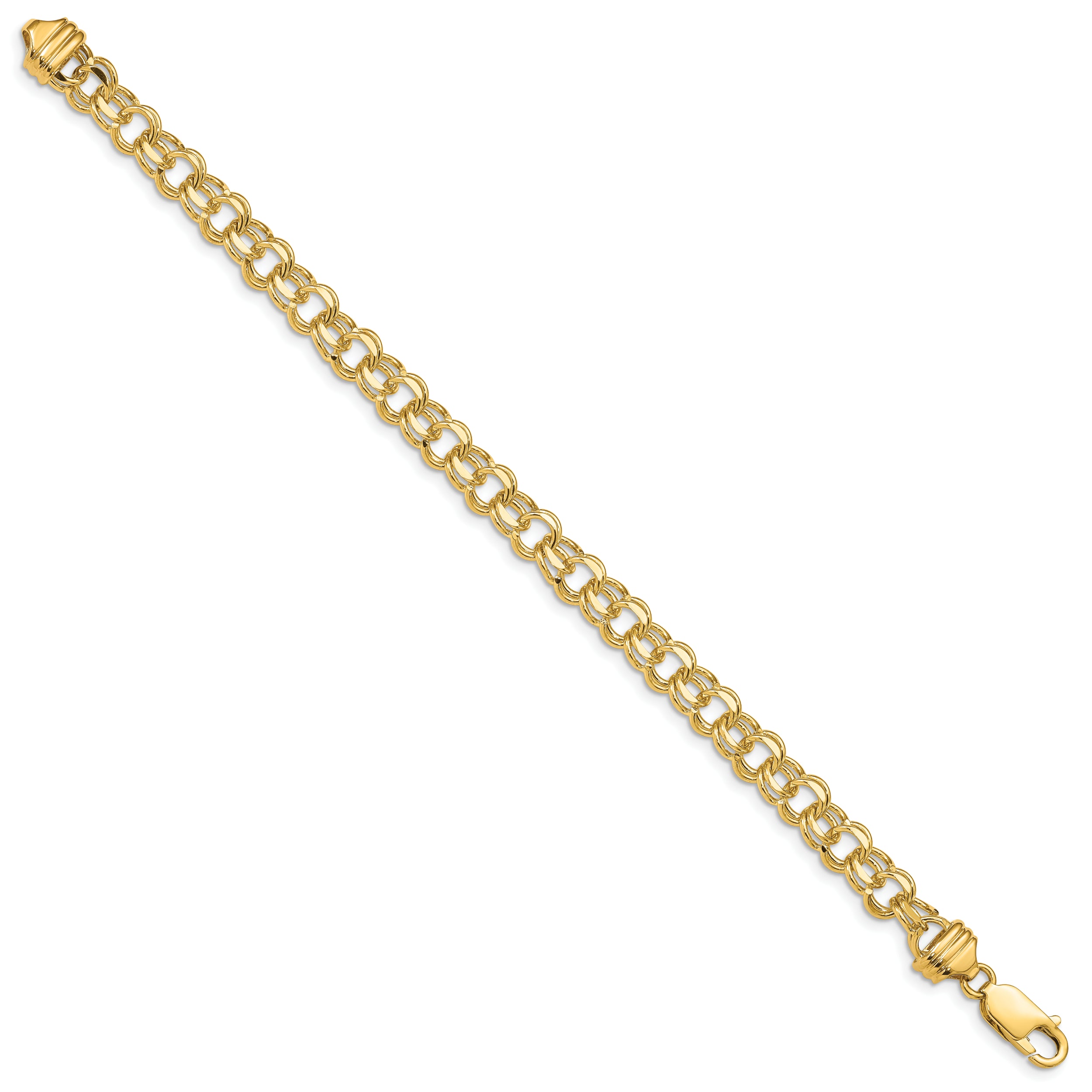 14k 7in 6.5mm Solid Double Link Charm Bracelet