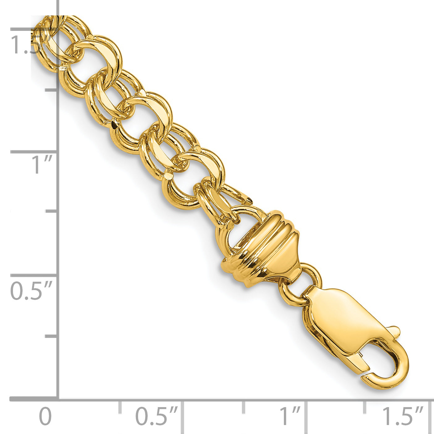 14k 7in 6.5mm Solid Double Link Charm Bracelet