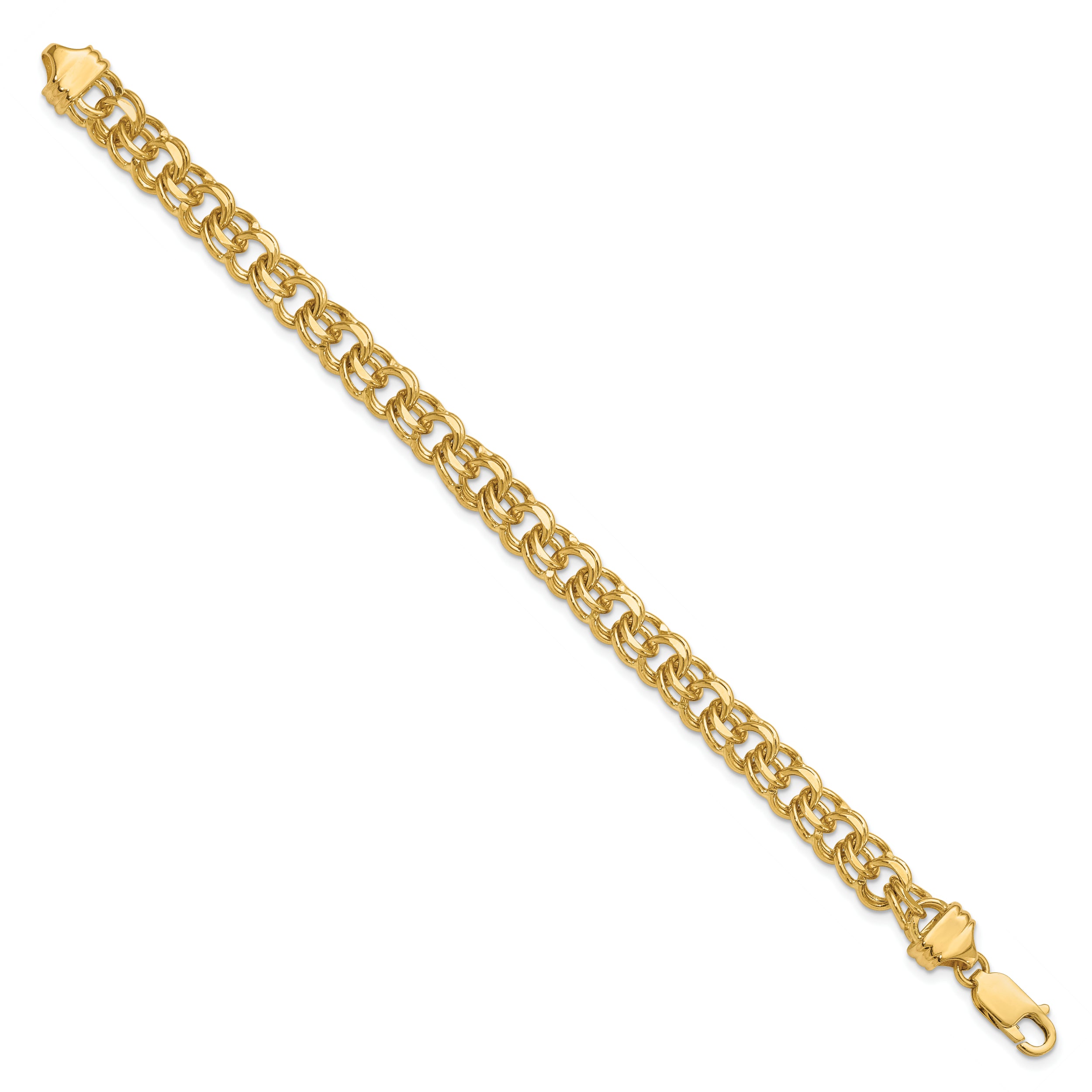 14k 7in 7.5mm Solid Double Link Charm Bracelet