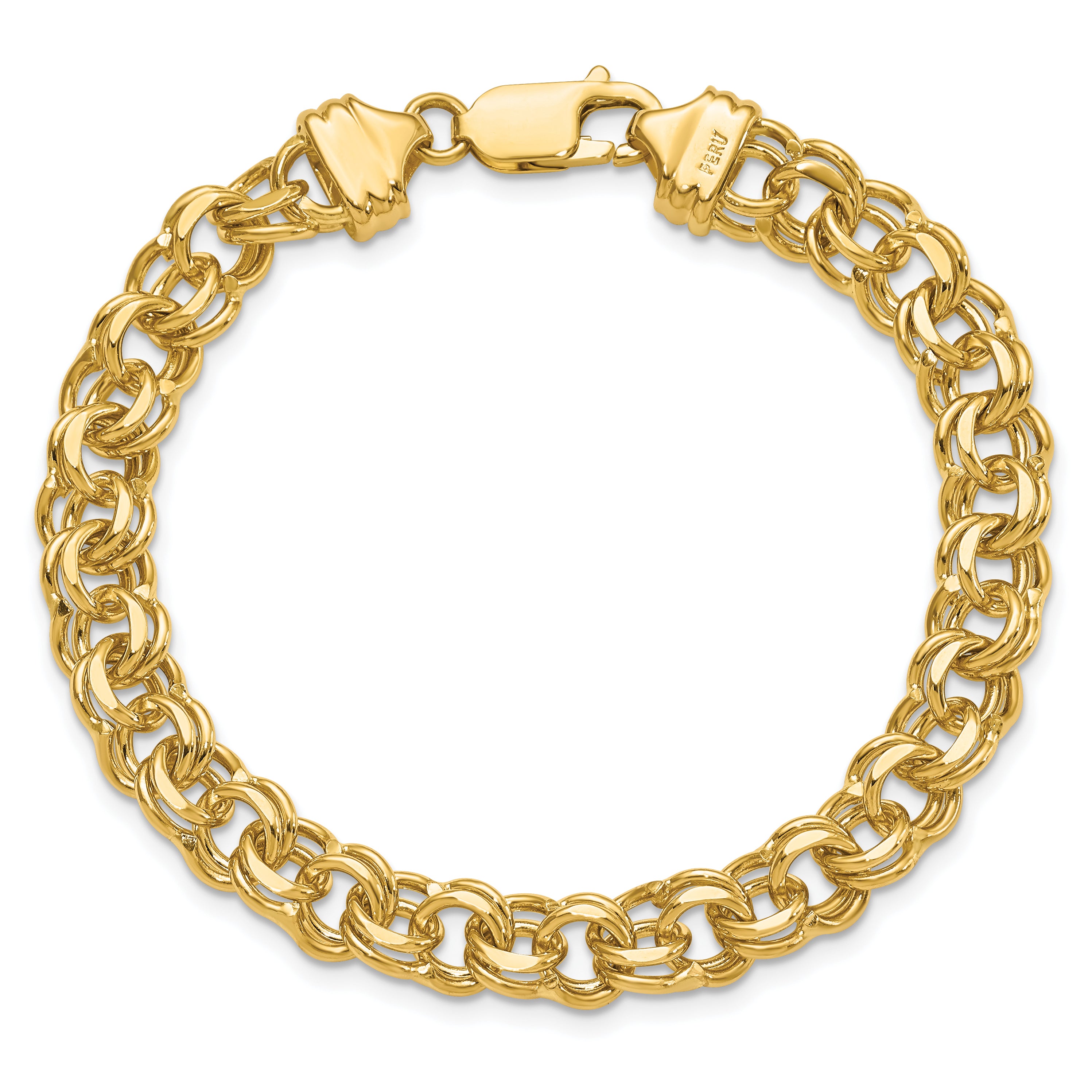 14k 7in 7.5mm Solid Double Link Charm Bracelet - 7