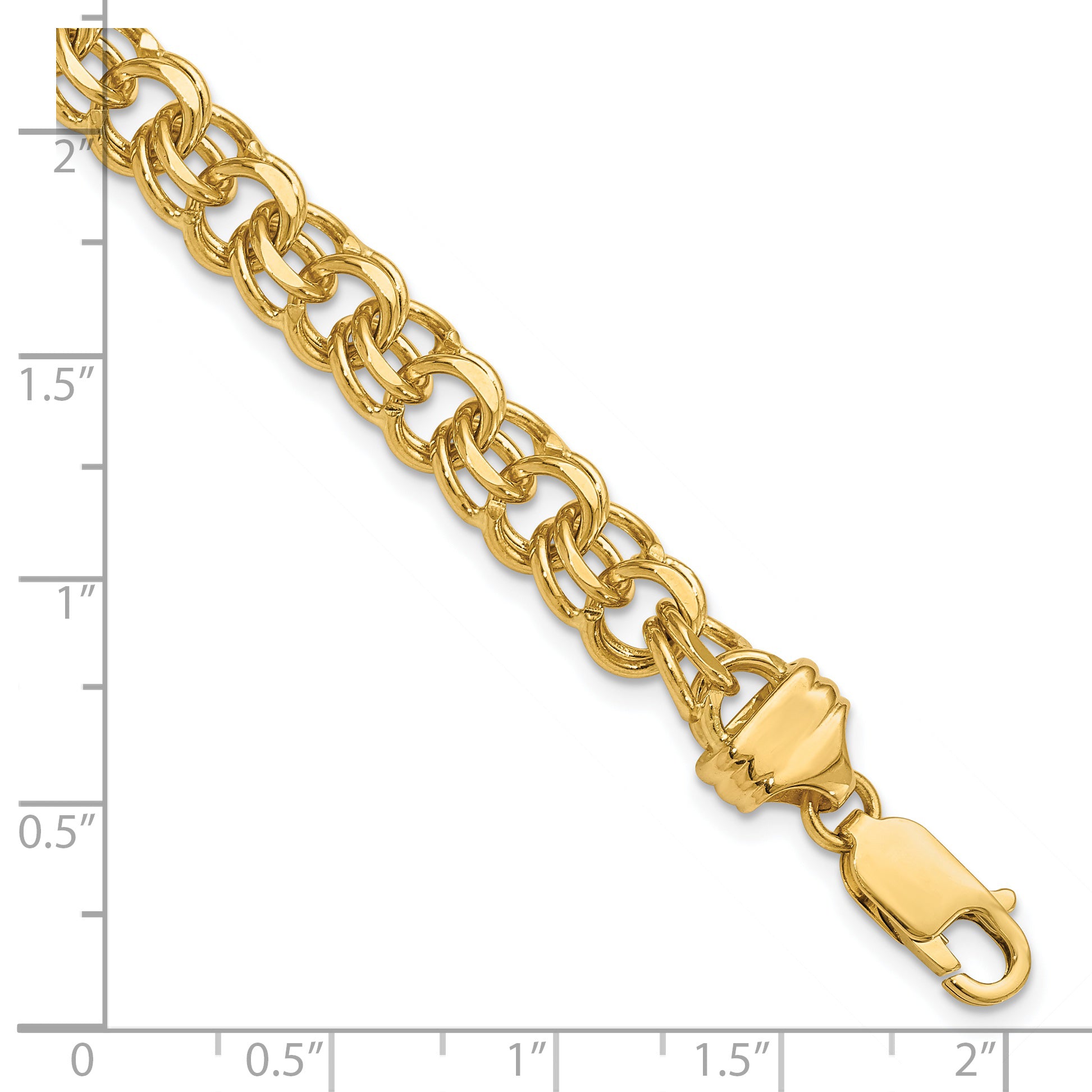 14k 7in 7.5mm Solid Double Link Charm Bracelet