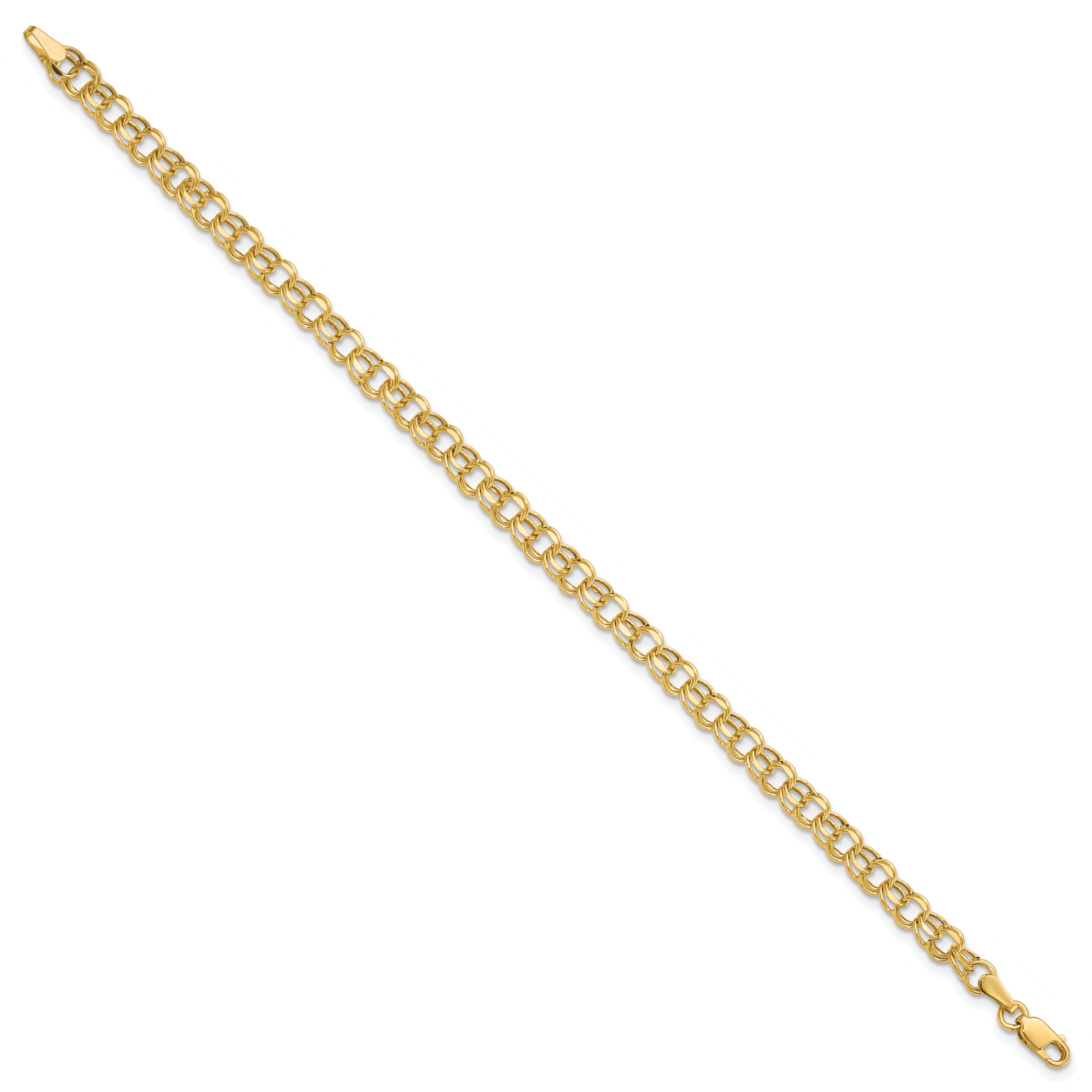 14k 7in 4.5mm Hollow Double Link Charm Bracelet