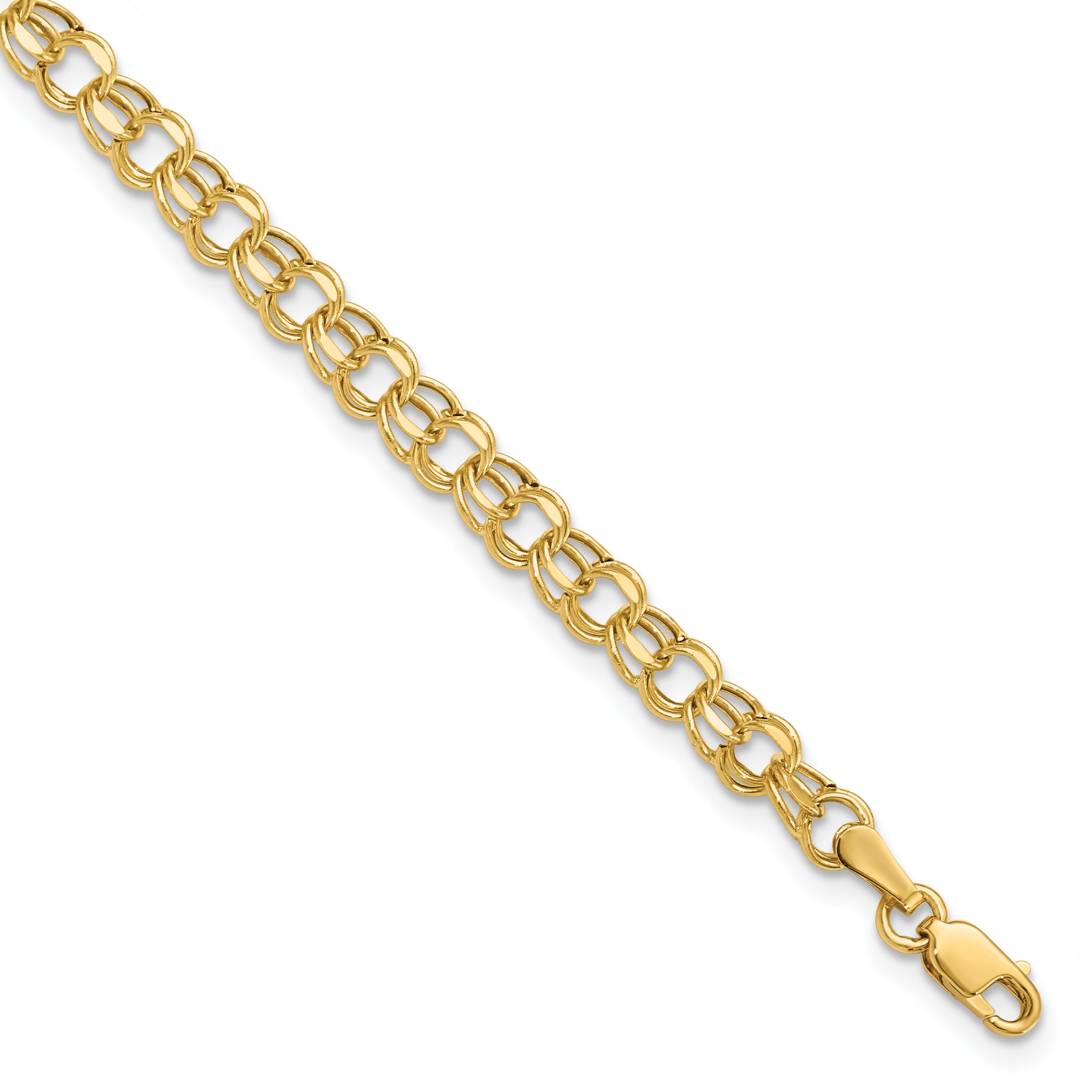 14k 8in 4.5mm Hollow Double Link Charm Bracelet