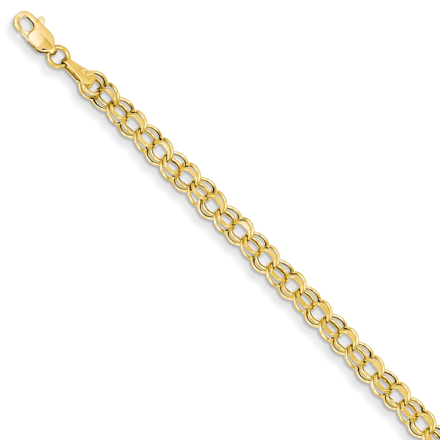 14k 8in 4.5mm Hollow Double Link Charm Bracelet