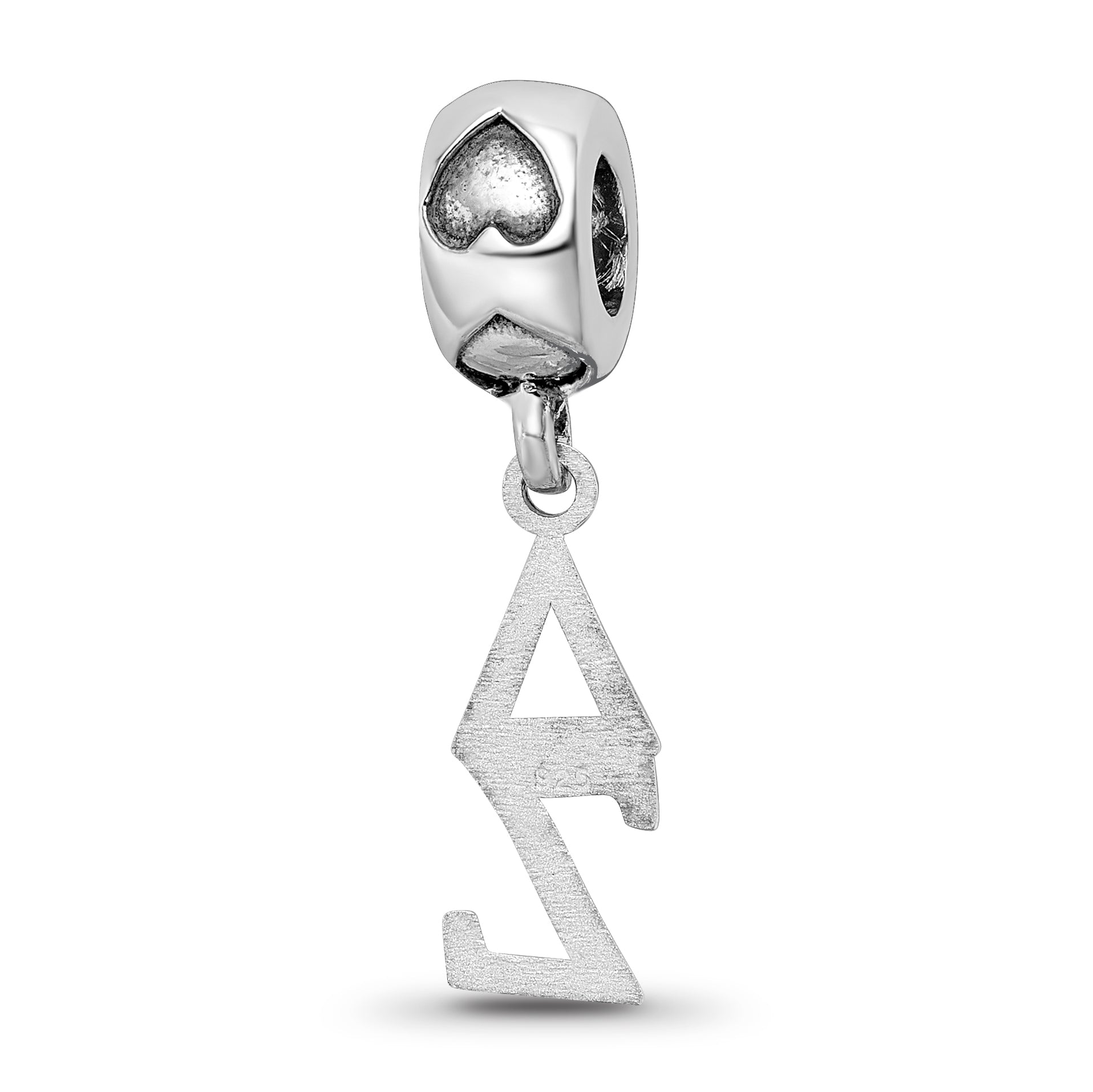 Sterling Silver RH-plated LogoArt Delta Zeta Vertical Letters on Heart Bead