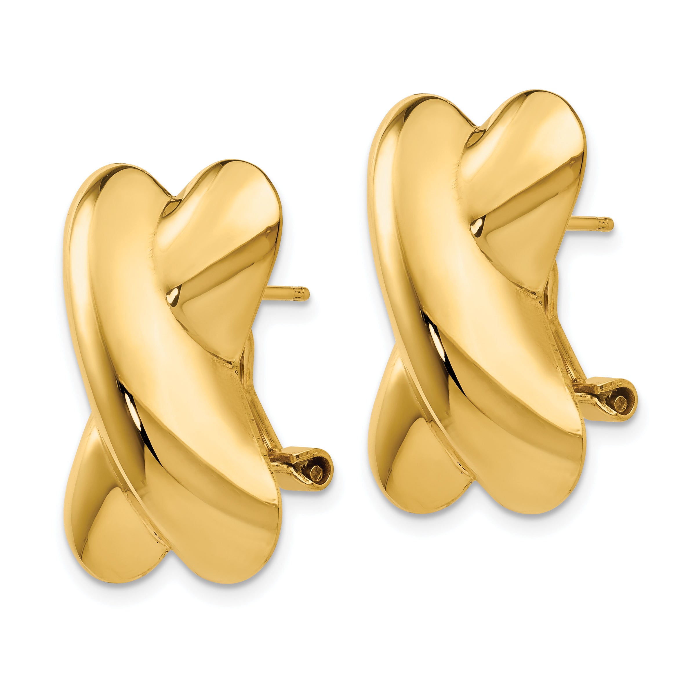 14K Gold Polished X Button Earrings with Omega Back