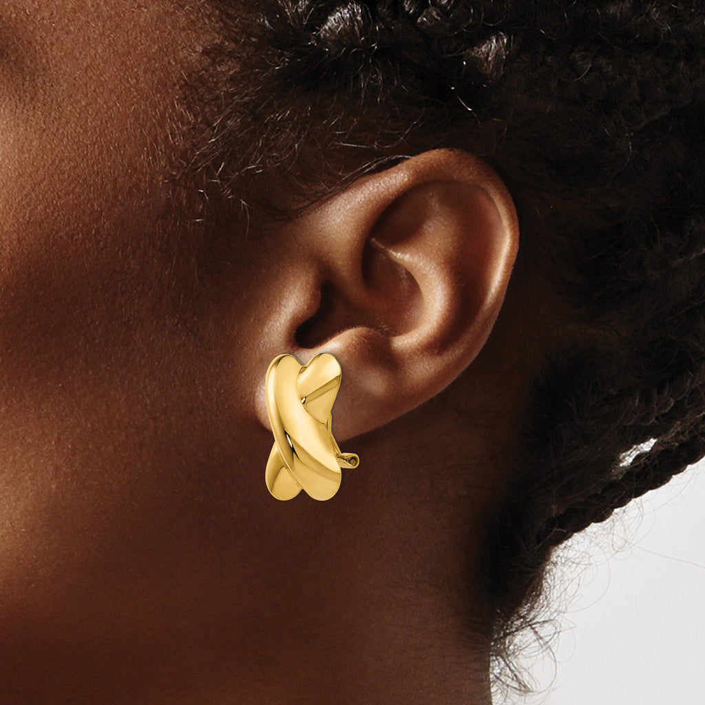 14K Gold Polished X Button Earrings with Omega Back