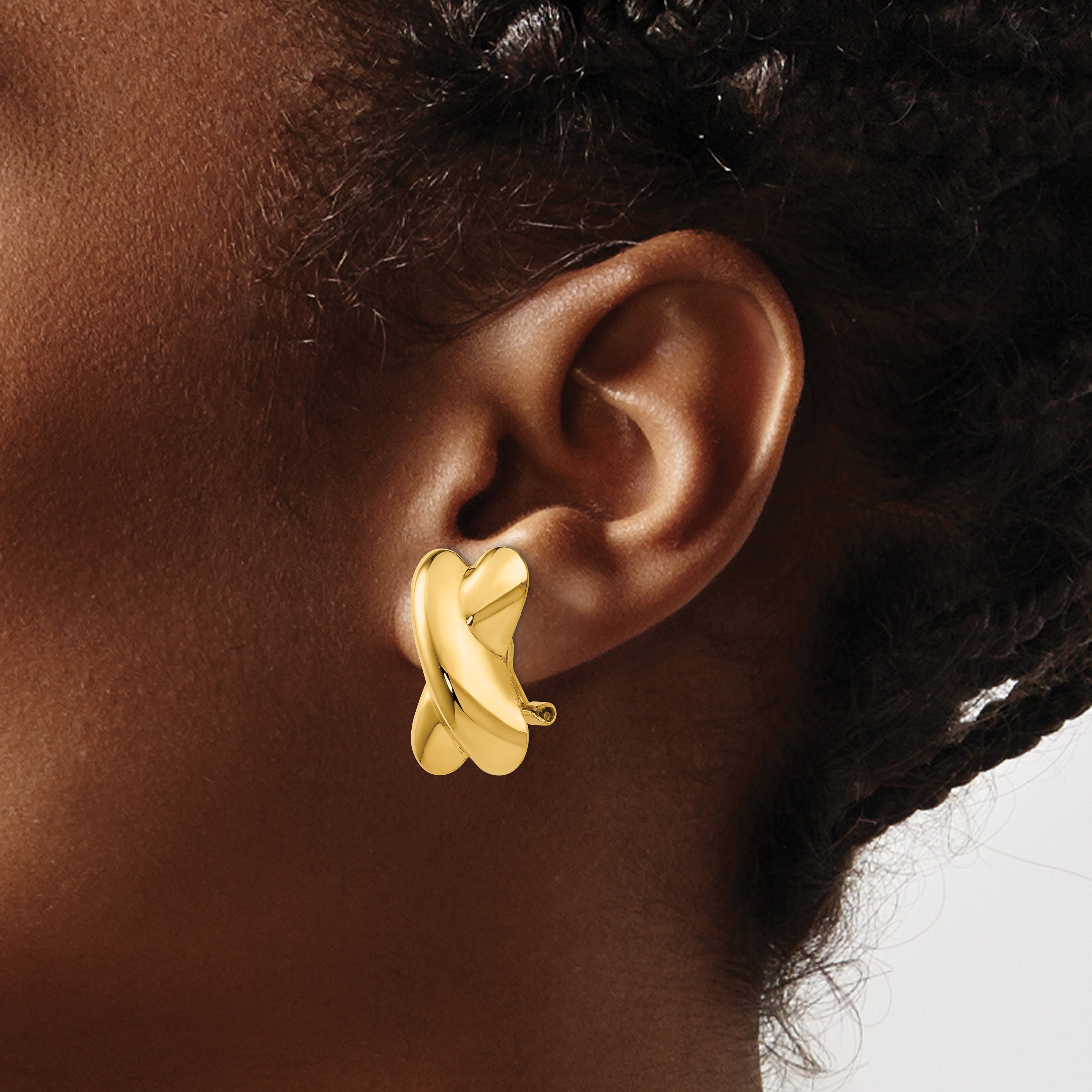 14K Gold Polished X Button Earrings with Omega Back