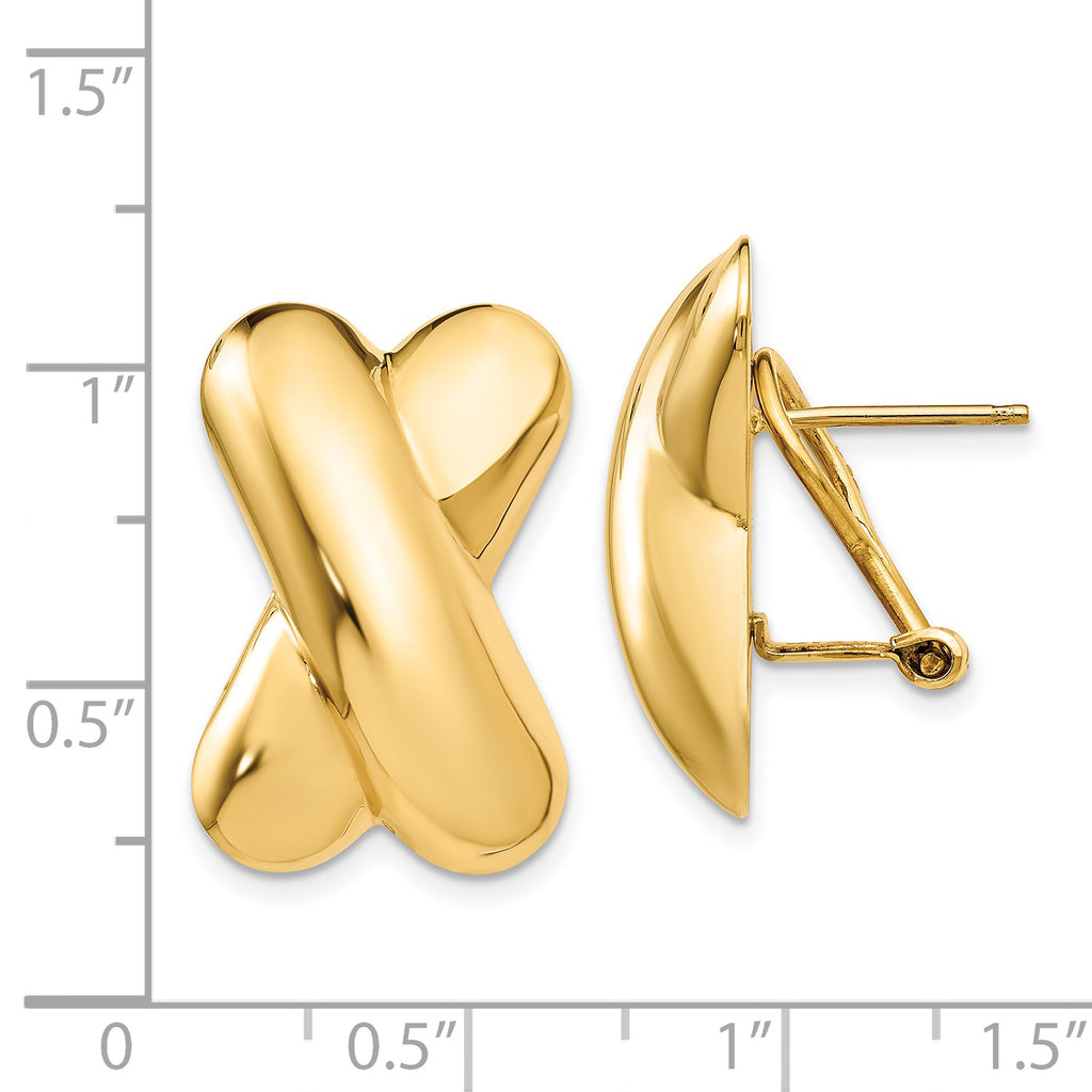 14K Gold Polished X Button Earrings with Omega Back