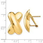 14K Gold Polished X Button Earrings with Omega Back