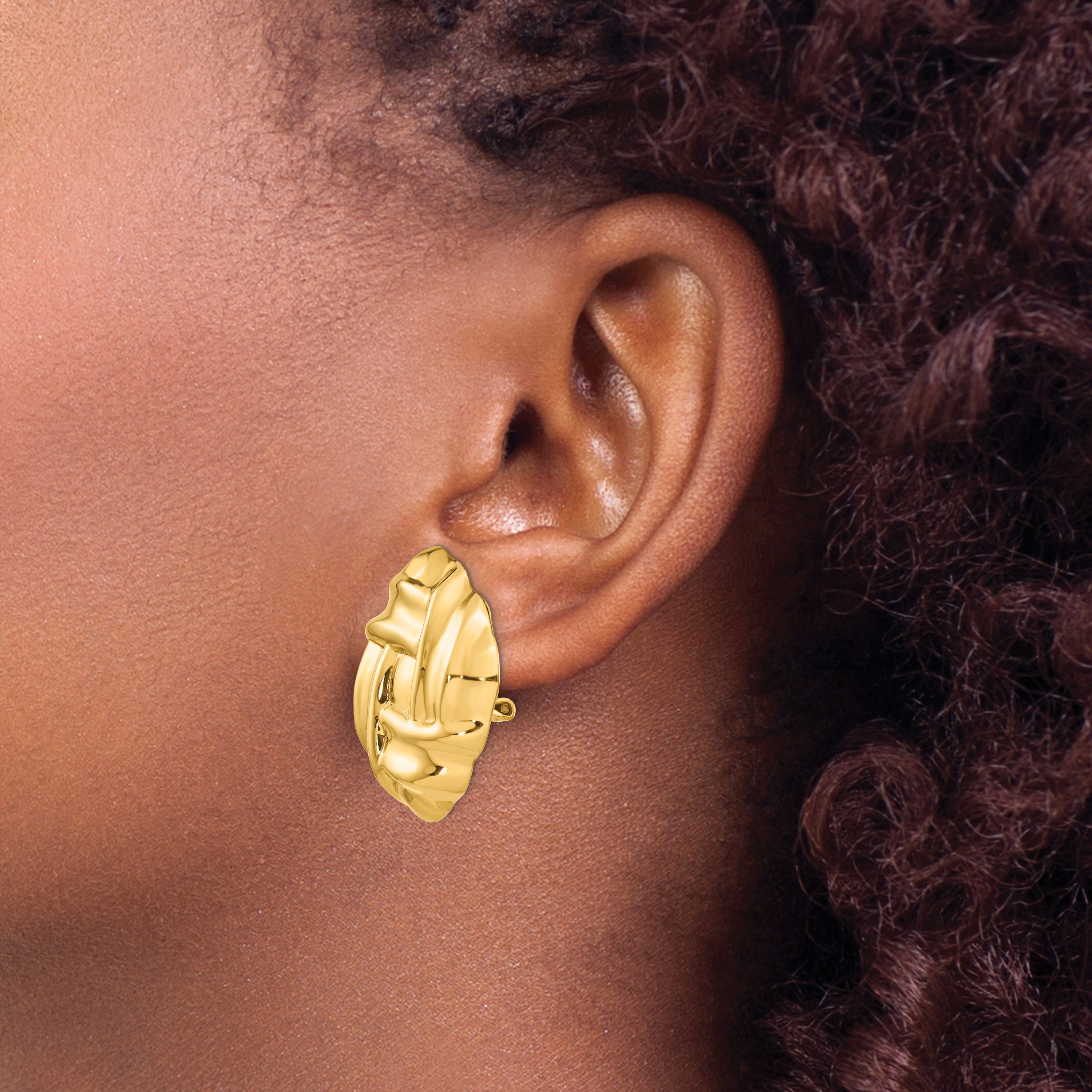 14K Gold Polished Button Earrings with Omega Back Elegant Hollow Design