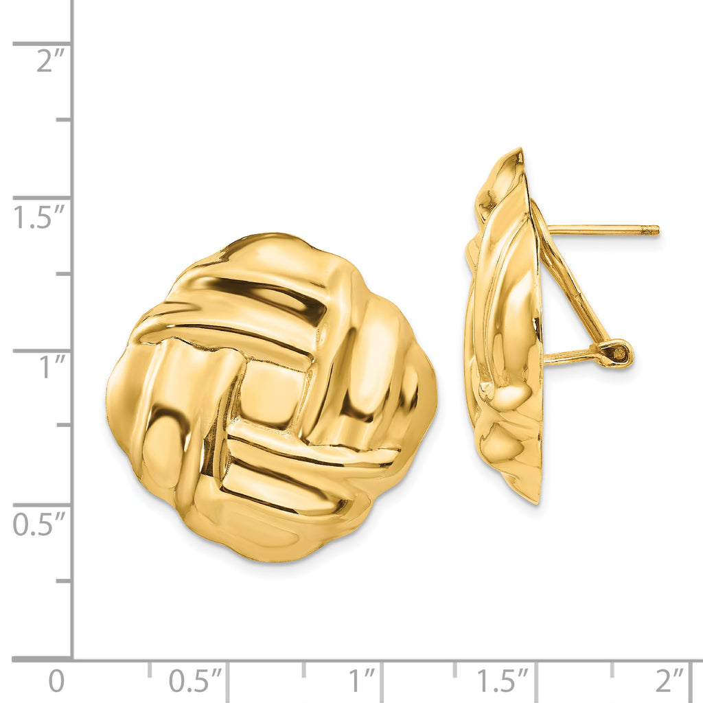 14K Gold Polished Button Earrings with Omega Back Elegant Hollow Design