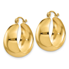 14K Gold Polished Tapered Hoop Earrings for Women  Elegant 23mm Design