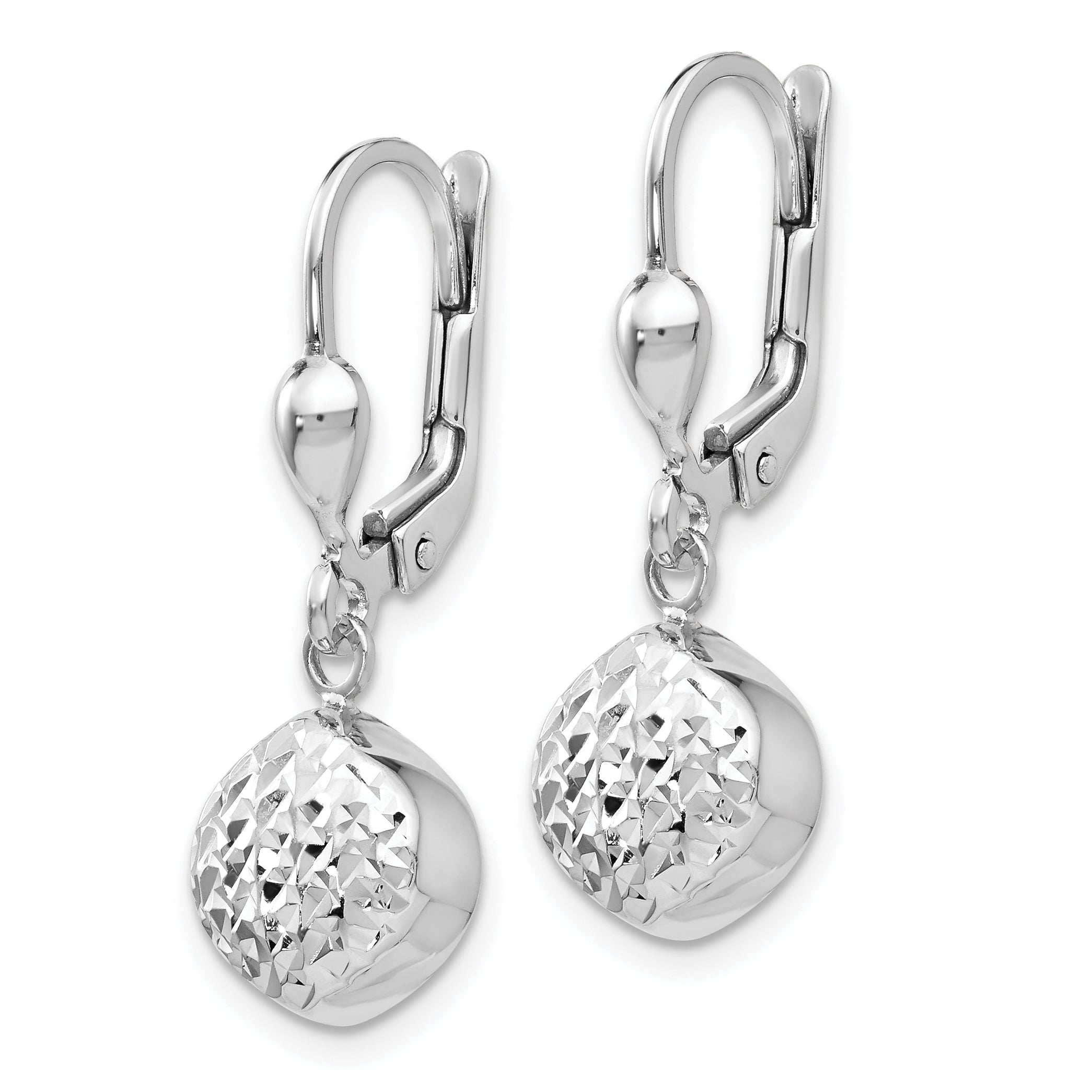 14K White Gold Diamond-Cut Dangle Earrings with Polished Leverback Design Secondary image
