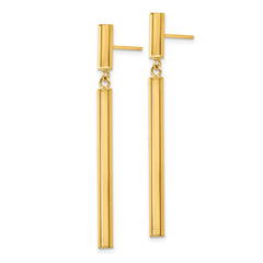 14K Gold Polished Dangle Earrings with Elegant Round Tube Design
