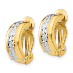 14K Gold & White Rhodium Non-Pierced C-Hoop Earrings Polished Finish